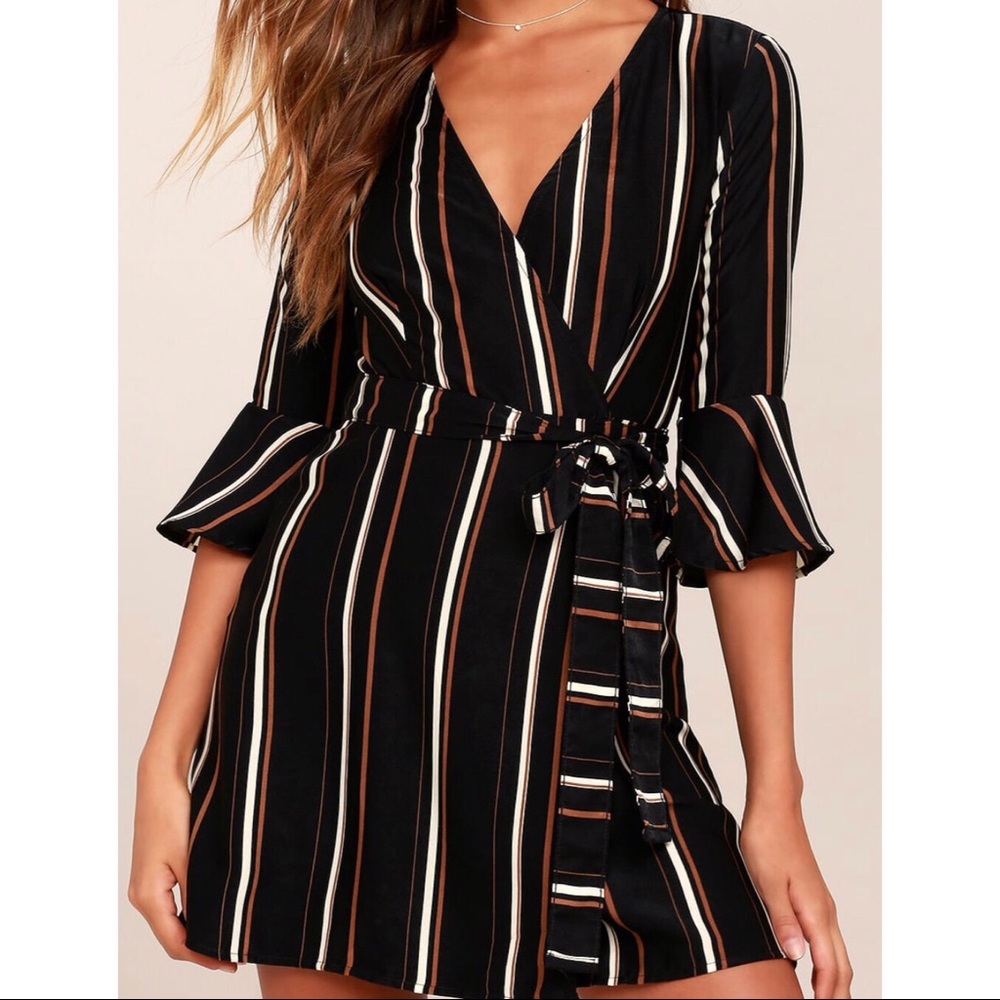 BLACK STRIPED WRAP DRESS